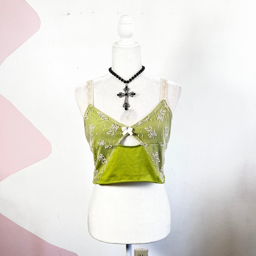 Fairy Grunge Tank Top Sz‎ Small Green Lace Fairycore Whimsical